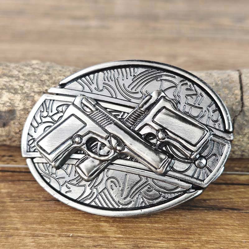 Western Oval Belt Buckle with Decorative Motif