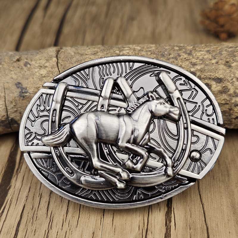 Western Oval Belt Buckle with Decorative Motif