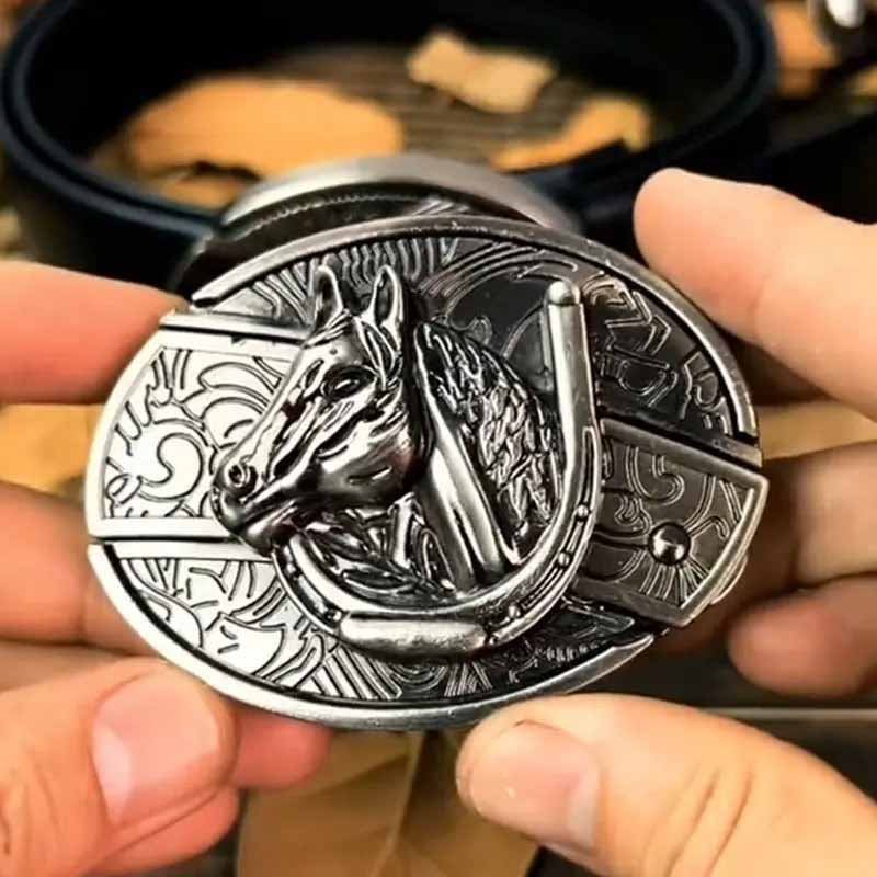 Western Oval Belt Buckle with Decorative Motif