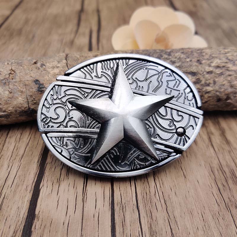 Western Oval Belt Buckle with Decorative Motif