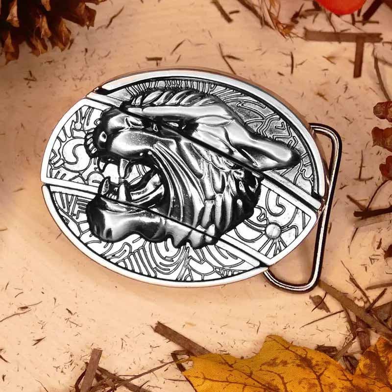 Western Oval Belt Buckle with Decorative Motif