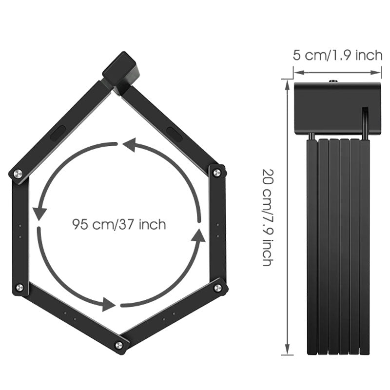 Foldable Bicycle Security Lock with Frame Mount & Keyed Locking System