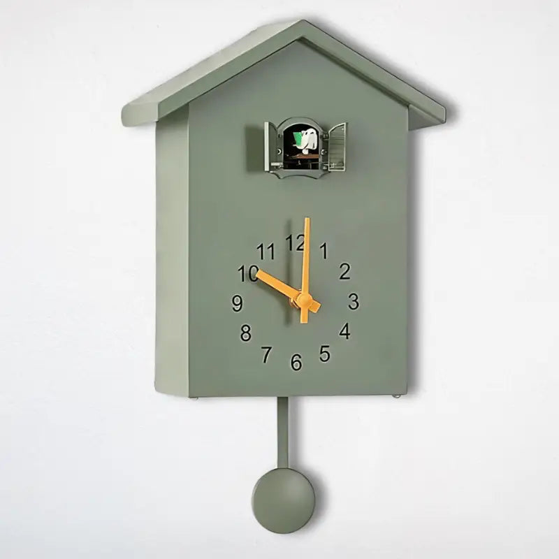 House-Shaped Cuckoo Wall Clock with Pendulum and Night Mode