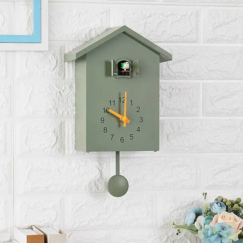 House-Shaped Cuckoo Wall Clock with Pendulum and Night Mode