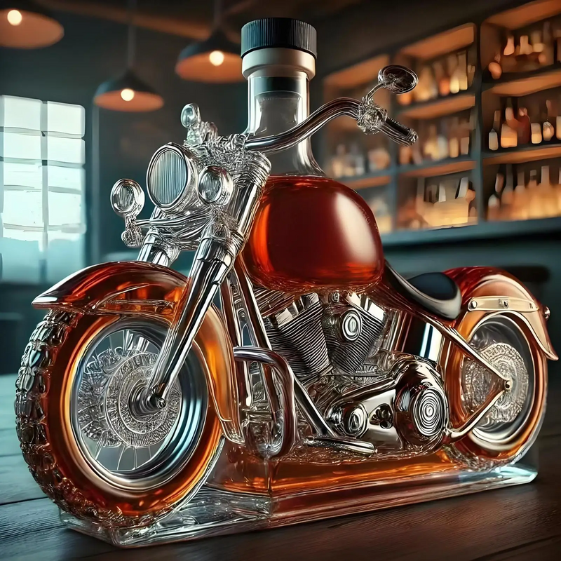Motorcycle-Shaped Glass Decanter with Detailed Cruiser Design