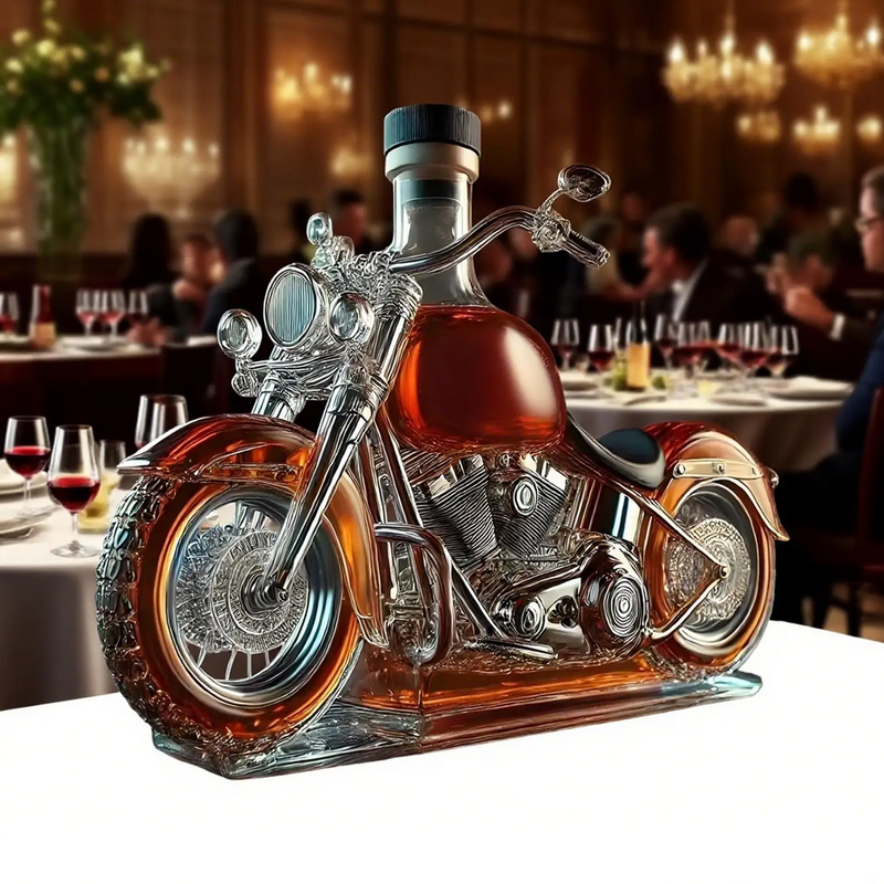 Motorcycle-Shaped Glass Decanter with Detailed Cruiser Design