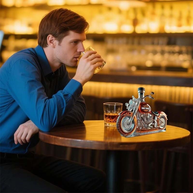 Motorcycle-Shaped Glass Decanter with Detailed Cruiser Design