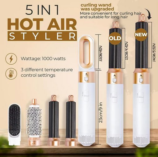 5-in-1 Hot Air Hair Styler with Interchangeable Attachments