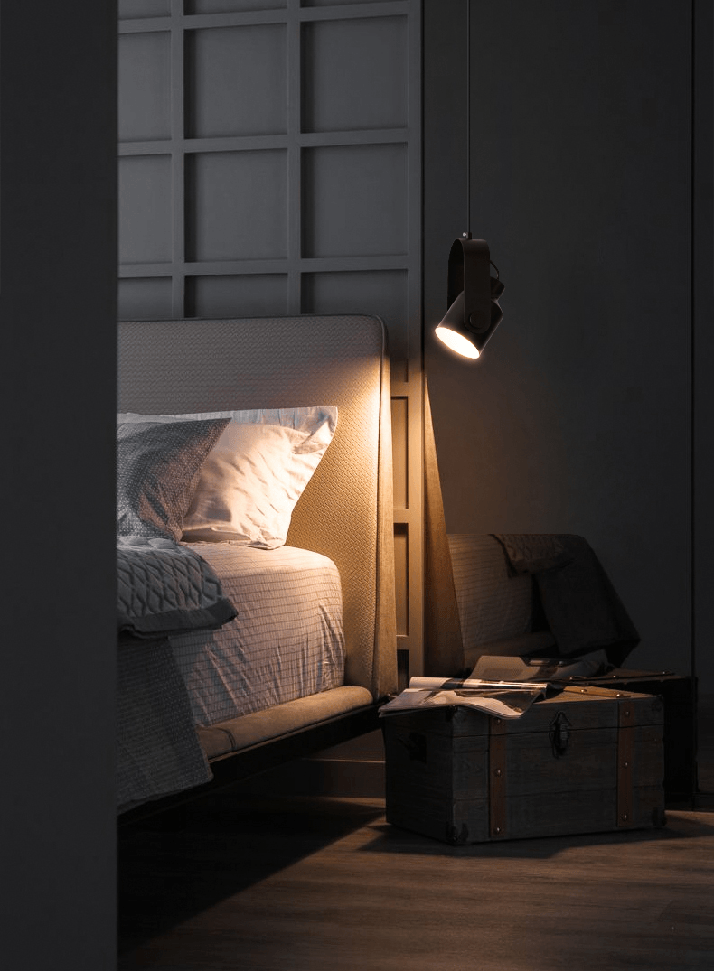 Scandinavian Pendant Lamp with Wooden Bracket and Adjustable Spotlight