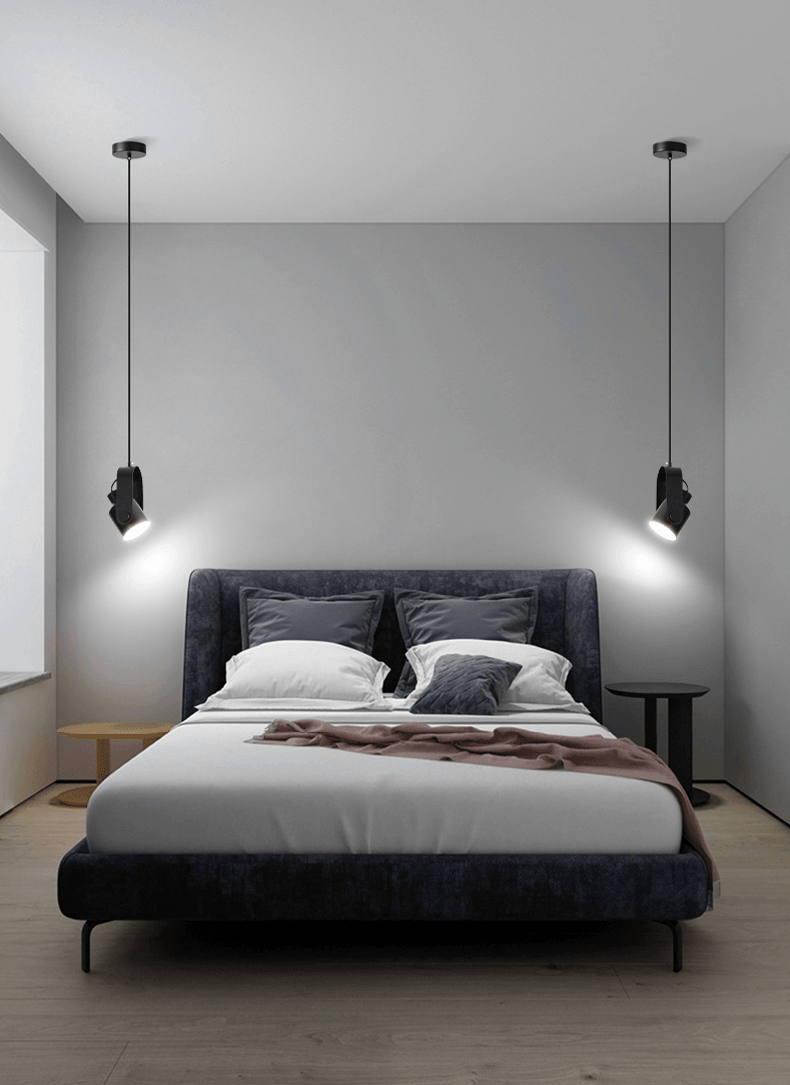 Scandinavian Pendant Lamp with Wooden Bracket and Adjustable Spotlight
