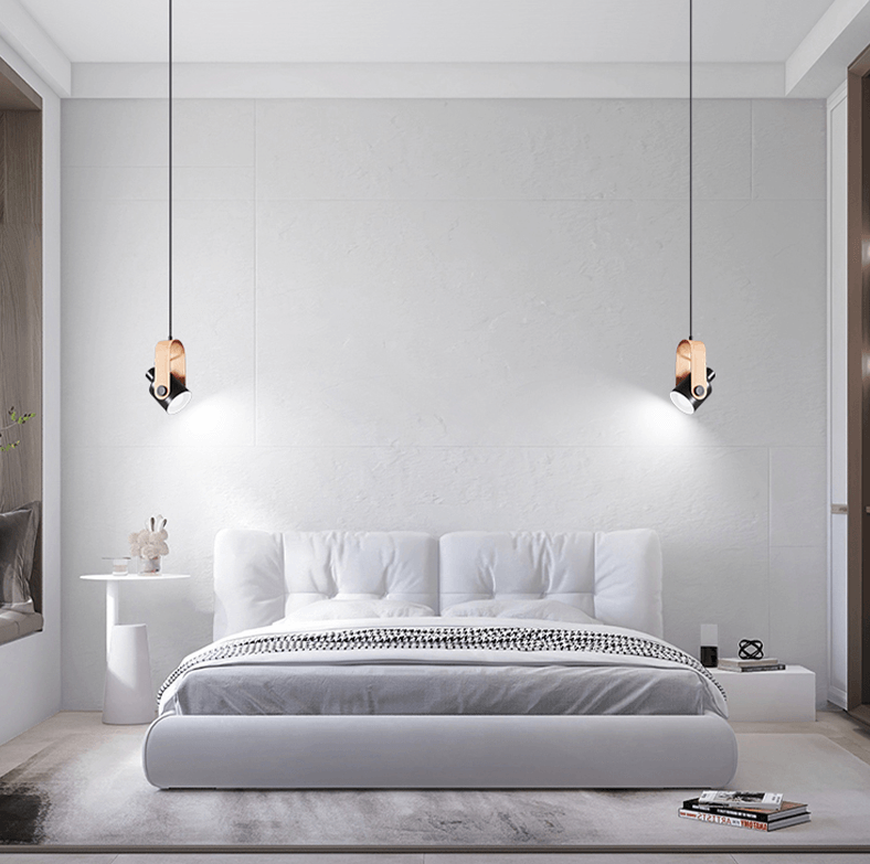 Scandinavian Pendant Lamp with Wooden Bracket and Adjustable Spotlight