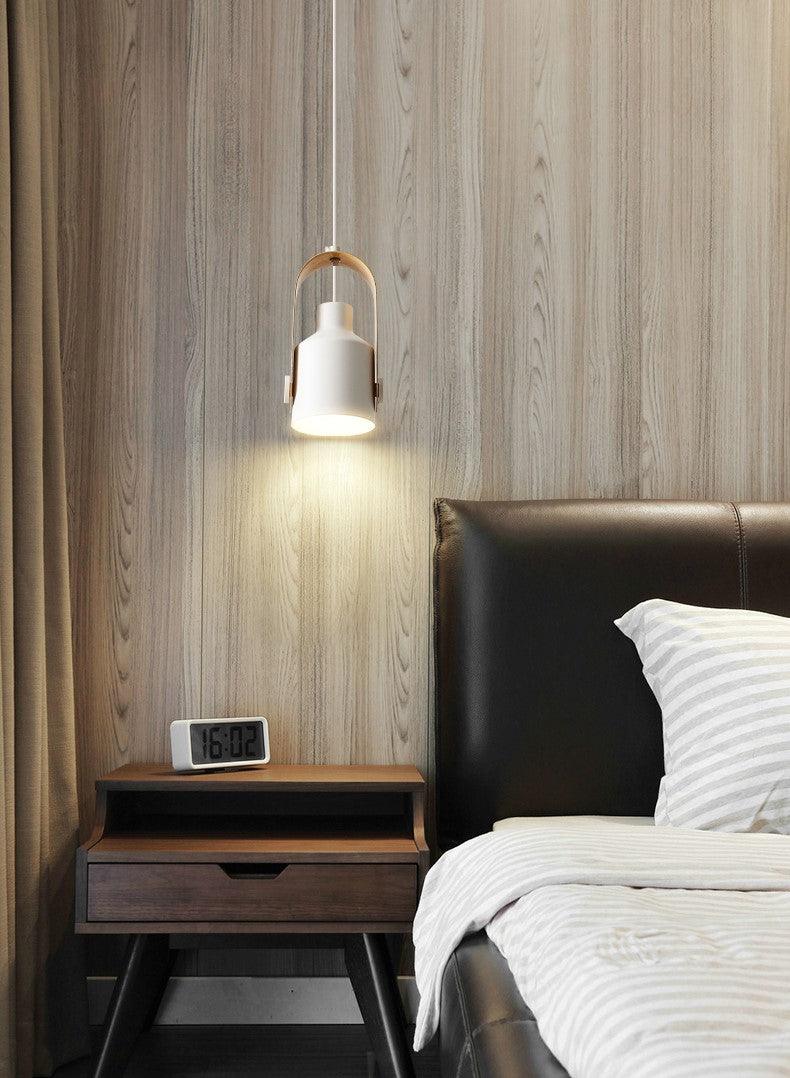 Scandinavian Pendant Lamp with Wooden Bracket and Adjustable Spotlight