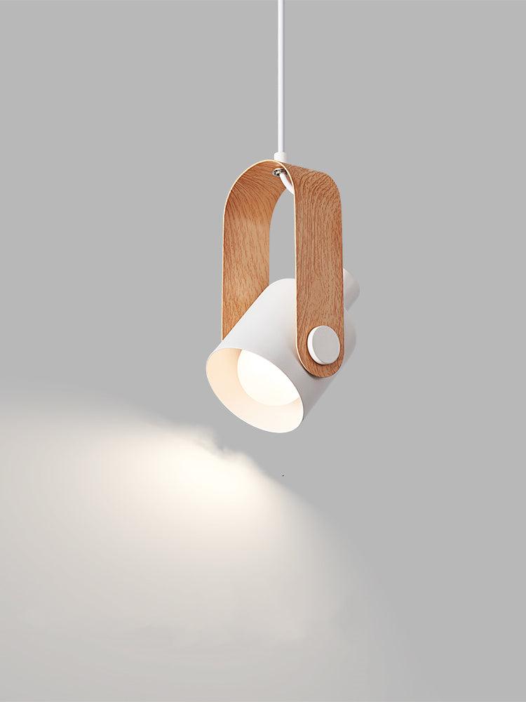 Scandinavian Pendant Lamp with Wooden Bracket and Adjustable Spotlight