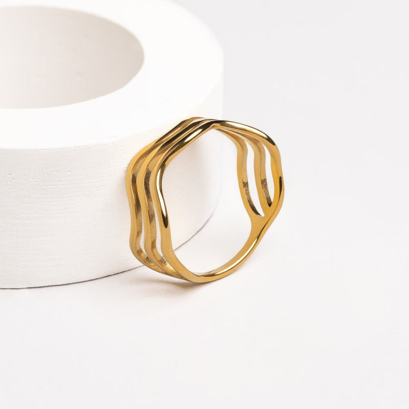 Wave Ring in Stainless Steel with Layered Curved Bands