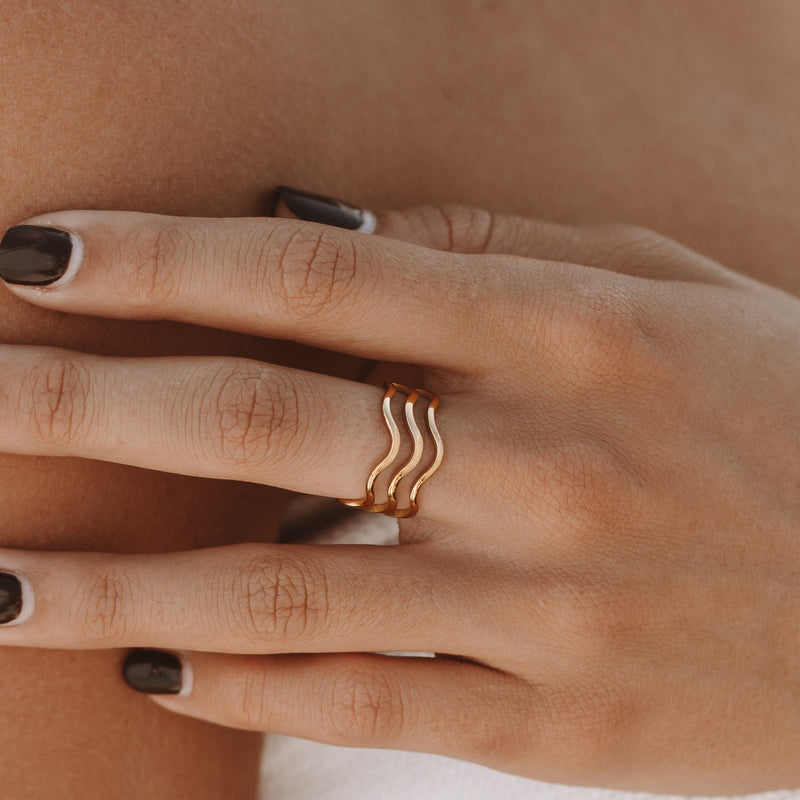 Wave Ring in Stainless Steel with Layered Curved Bands