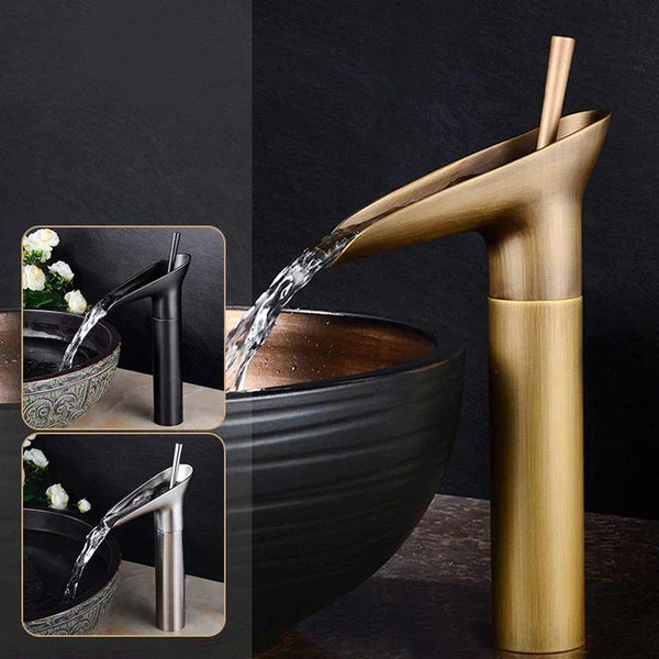 Waterfall Basin Mixer Tap in Brass with Elegant Design for Bathroom