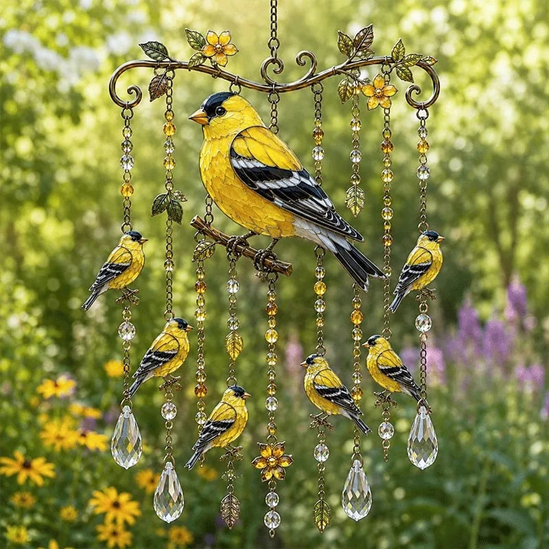 Decorative Hummingbird Wind Chime with Crystal Drops & Floral Details