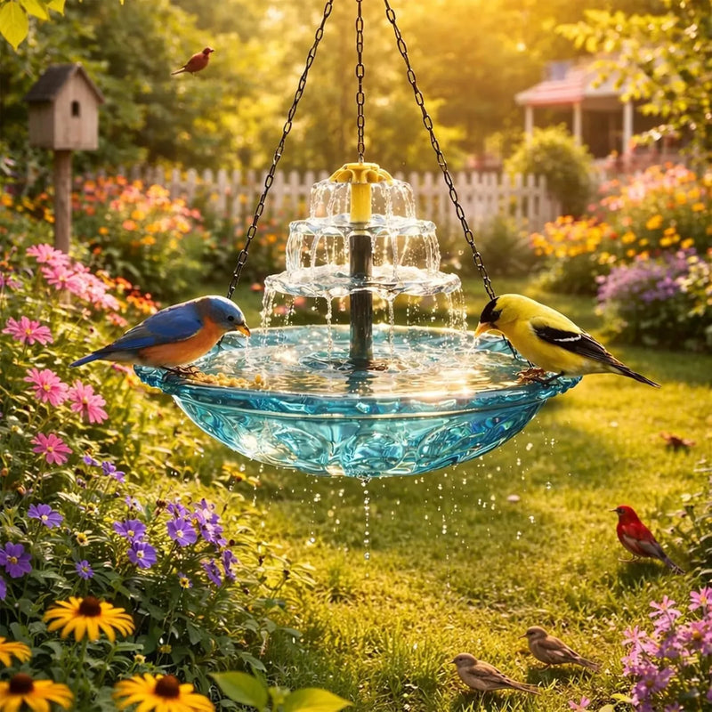 Solar Cascading Hanging Bird Bath Fountain