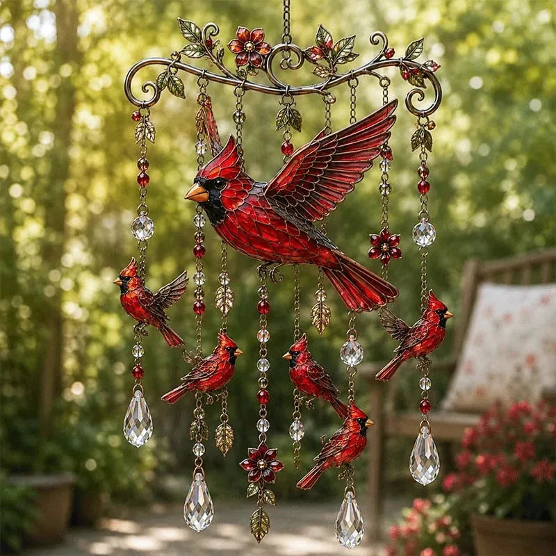 Decorative Hummingbird Wind Chime with Crystal Drops & Floral Details