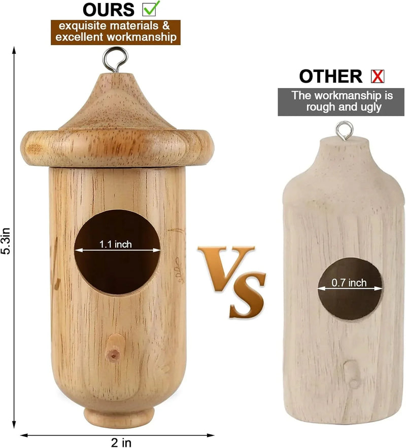 Natural Pine Hanging Birdhouse with Removable Roof & Feeding Groove