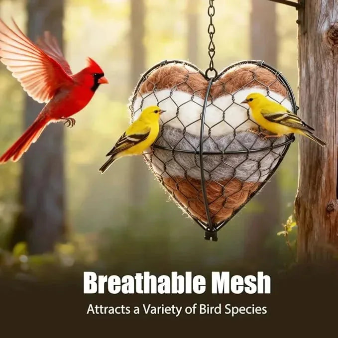 Handmade Heart-Shaped Bird Nest Ornament with Natural Fibre Filling