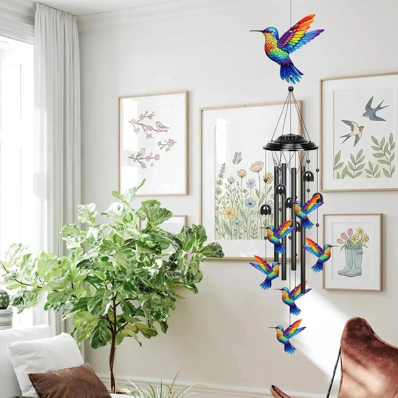 35-Inch Rainbow Hummingbird Outdoor Wind Chime
