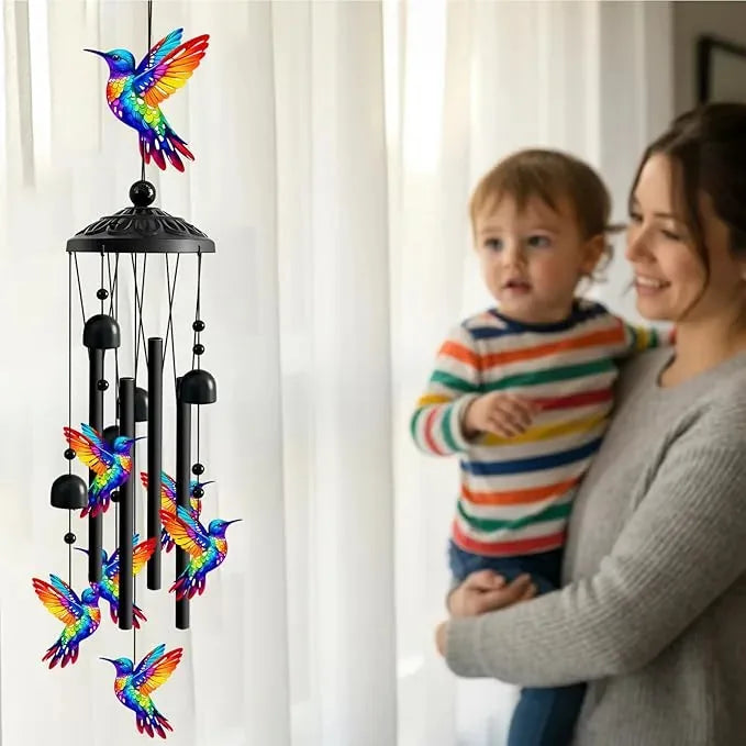 35-Inch Rainbow Hummingbird Outdoor Wind Chime