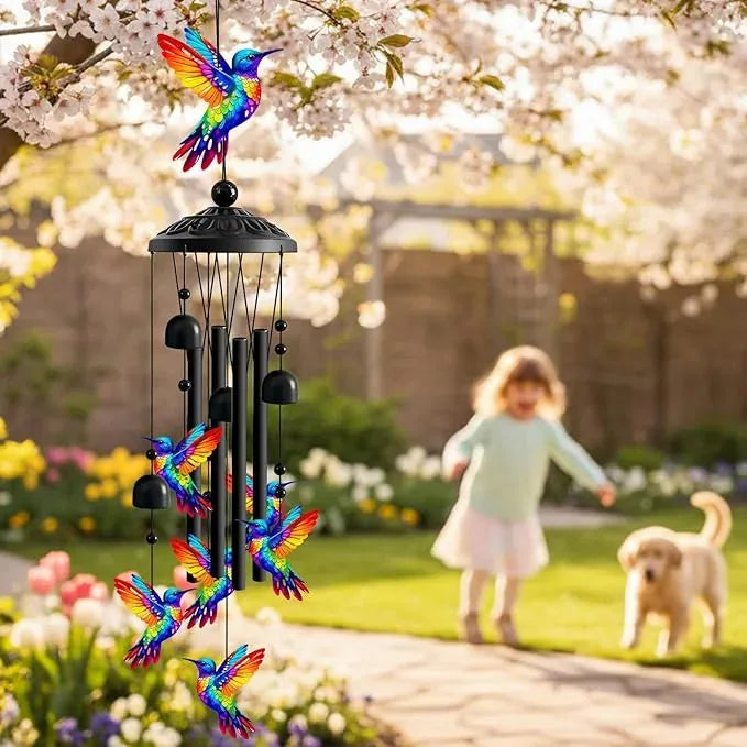 35-Inch Rainbow Hummingbird Outdoor Wind Chime