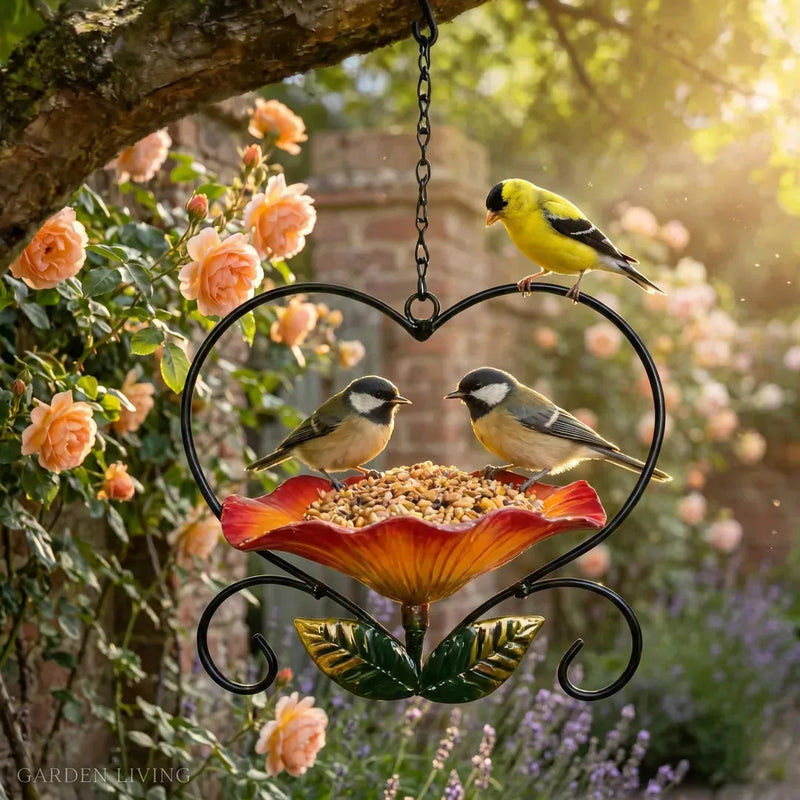 2-in-1 Hanging Metal Bird Bath & Feeder with Flower-Shaped Basin