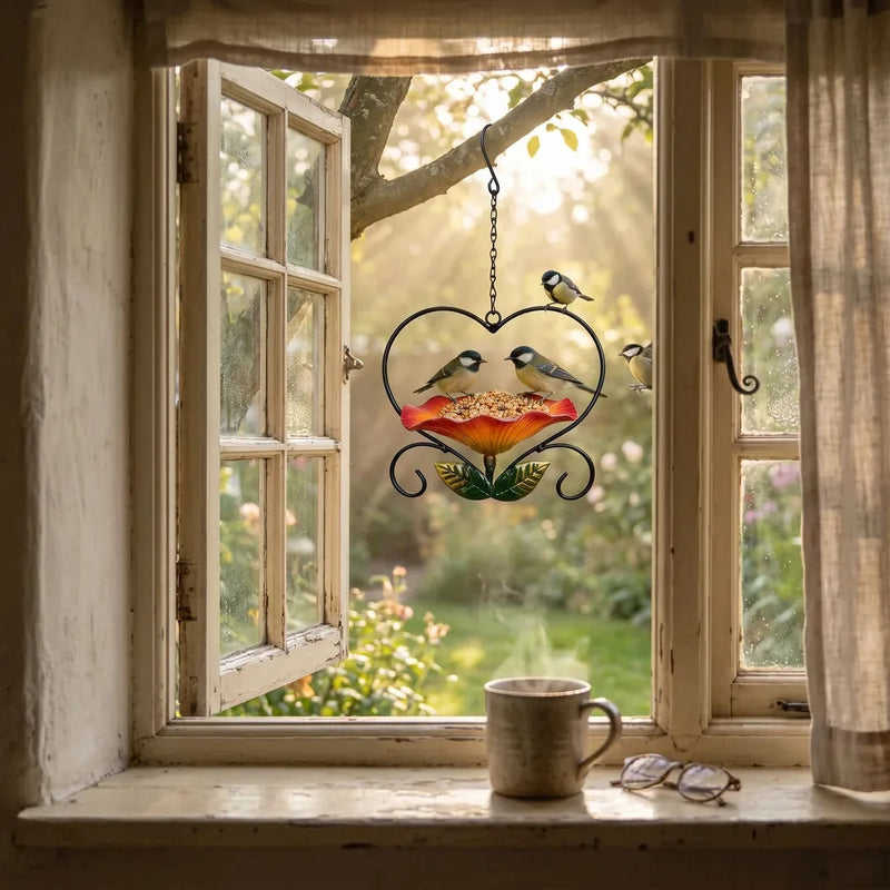 2-in-1 Hanging Metal Bird Bath & Feeder with Flower-Shaped Basin