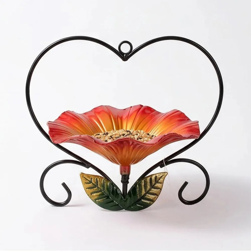 2-in-1 Hanging Metal Bird Bath & Feeder with Flower-Shaped Basin