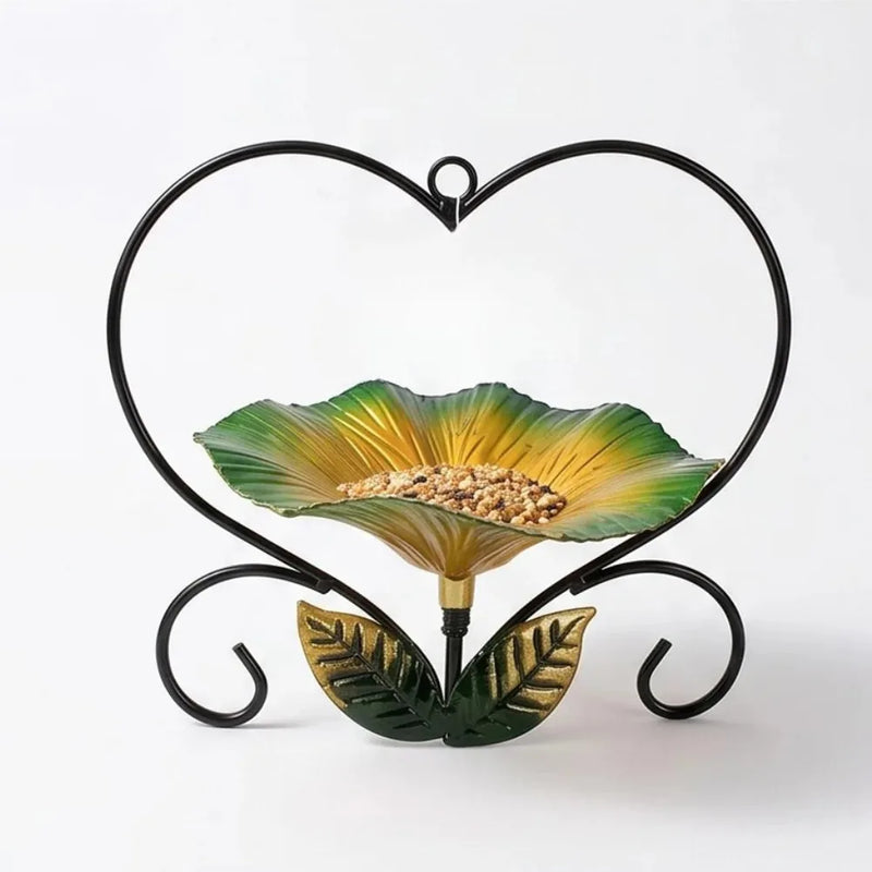 2-in-1 Hanging Metal Bird Bath & Feeder with Flower-Shaped Basin