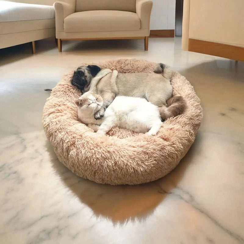 Plush Donut Pet Bed with Raised Bolster Support