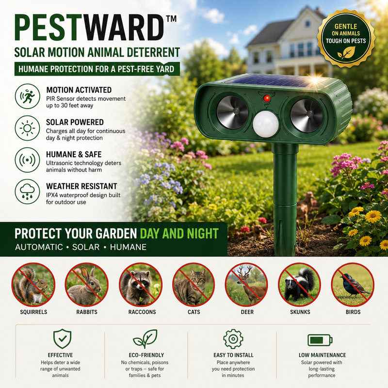 PESTWARD – Solar Motion Animal Deterrent for Humane Garden Protection