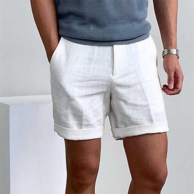 Men's Linen Beach Shorts with Elastic Waist and Comfortable Fit