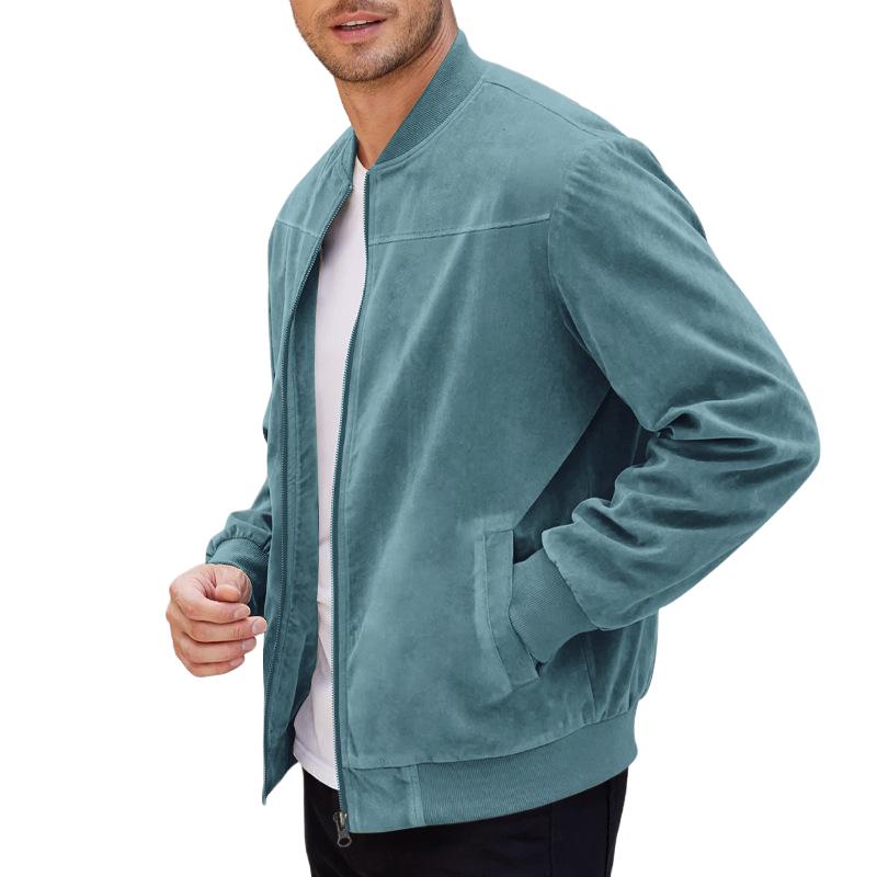 Men's Summer Jacket with Suede Look and Stand-Up Collar