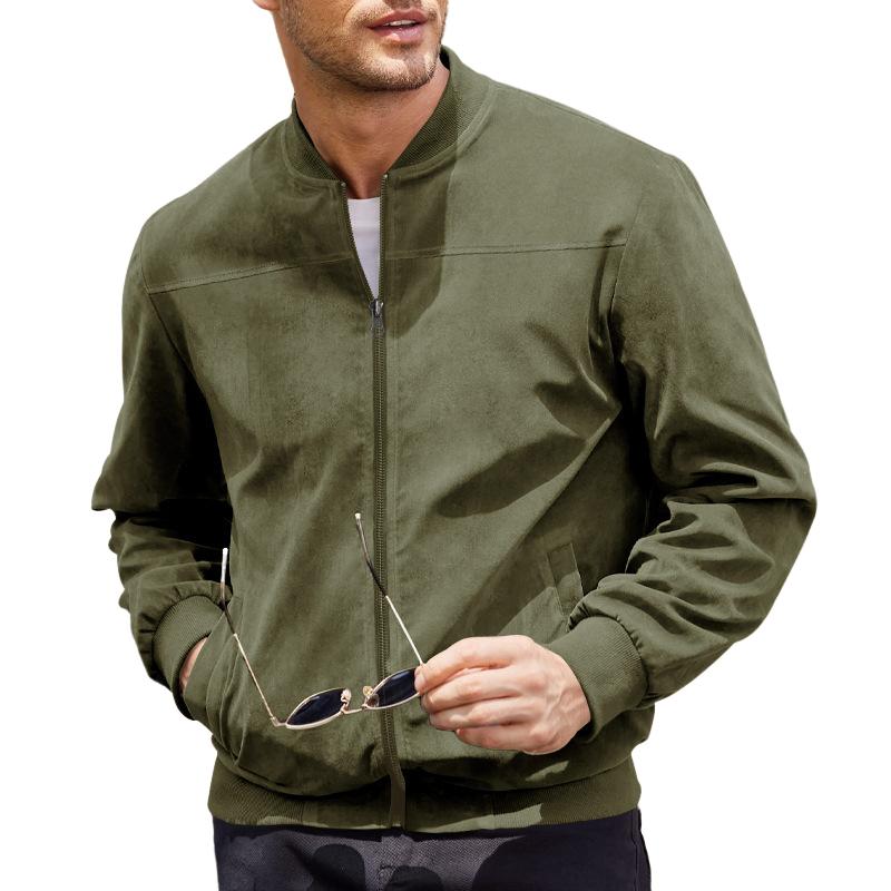 Men's Summer Jacket with Suede Look and Stand-Up Collar
