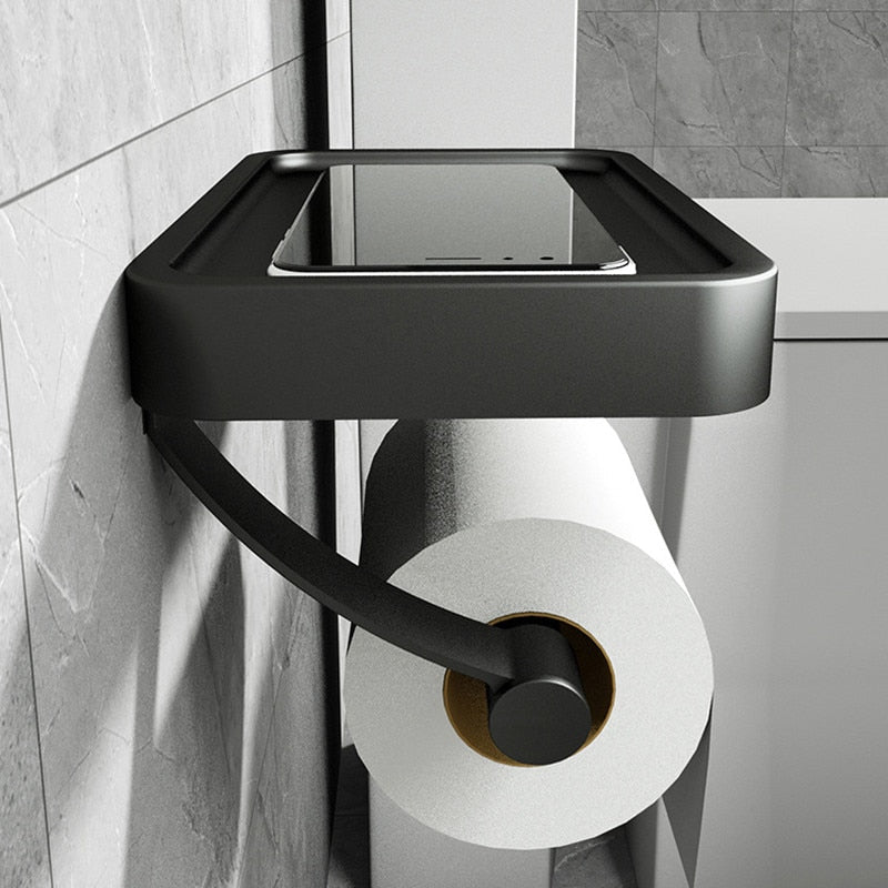 Toilet Roll Holder with Storage Shelf in Stainless Steel for Bathroom