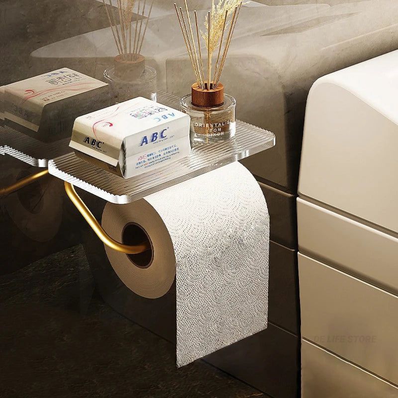 Wall-Mounted Toilet Roll Holder with Acrylic Shelf