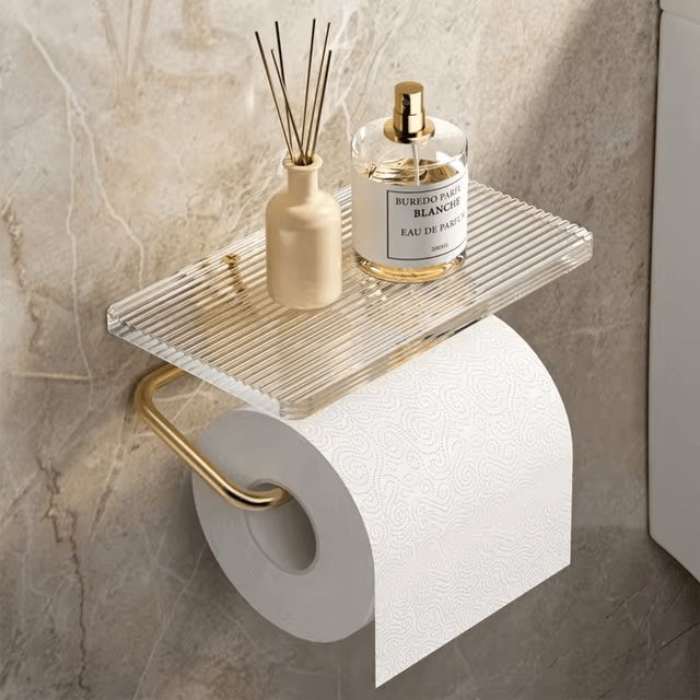 Wall-Mounted Toilet Roll Holder with Acrylic Shelf