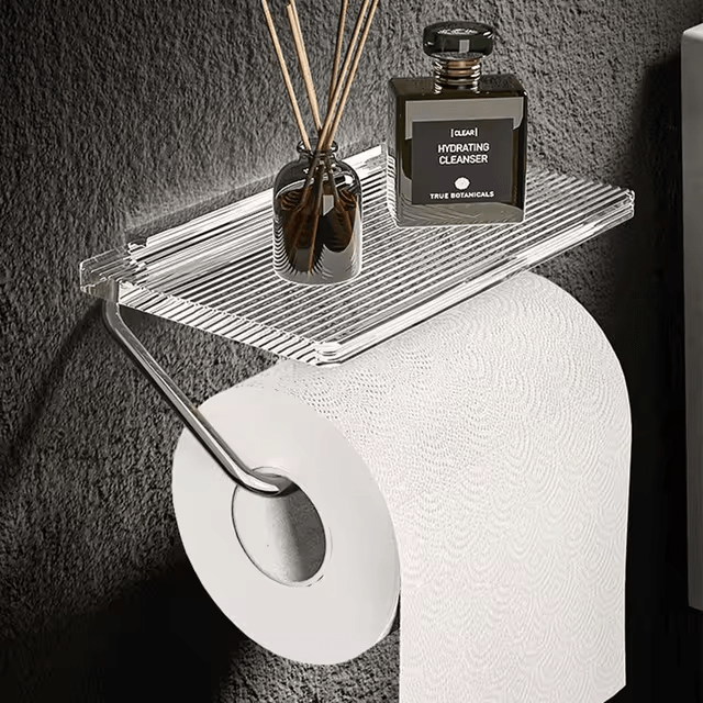 Wall-Mounted Toilet Roll Holder with Acrylic Shelf