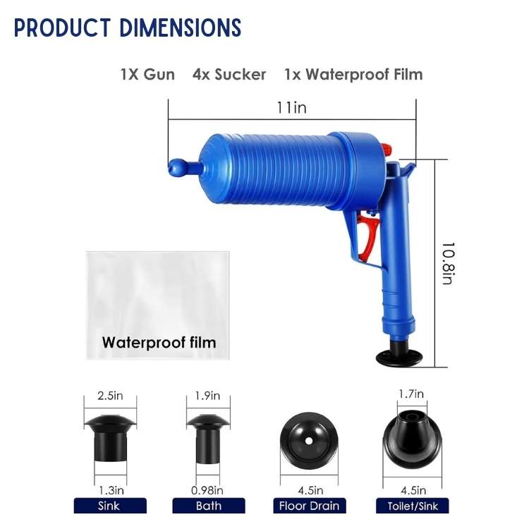 High-Pressure Air Drain Unblocker with 4 Interchangeable Attachments