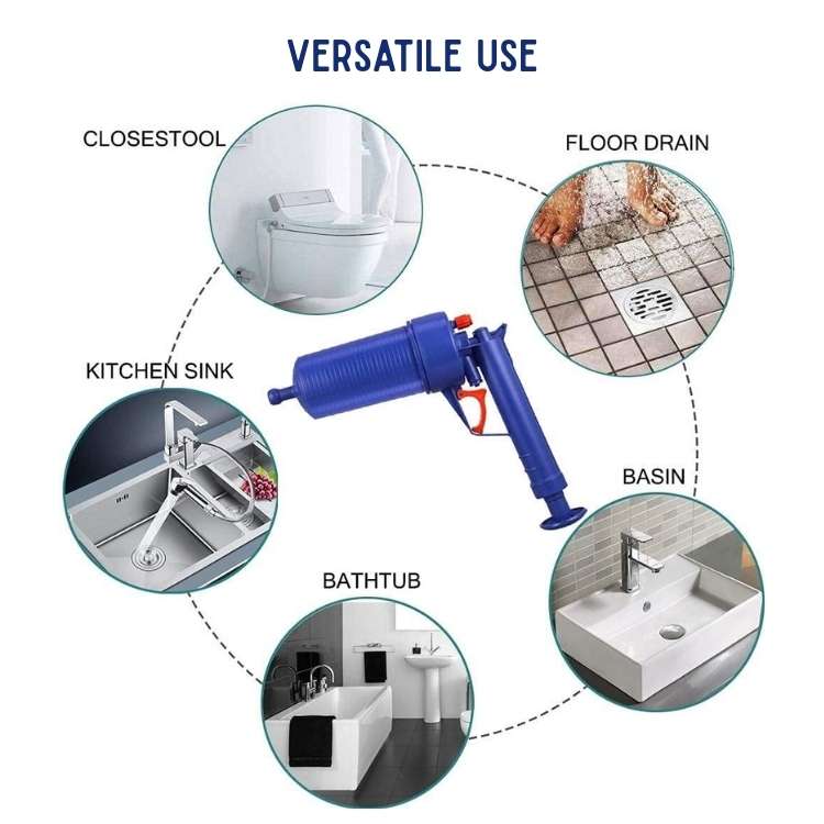 High-Pressure Air Drain Unblocker with 4 Interchangeable Attachments