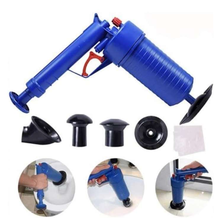 High-Pressure Air Drain Unblocker with 4 Interchangeable Attachments
