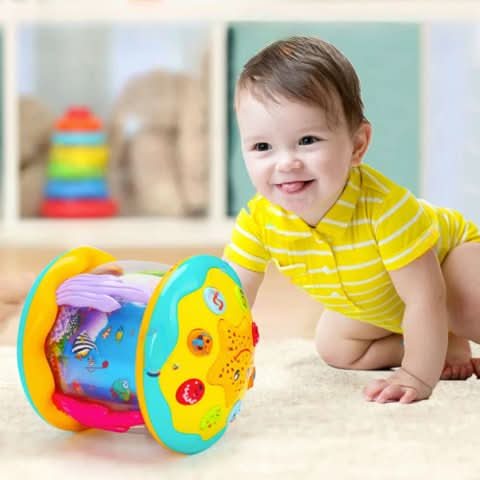 Interactive Musical Toy Drum with Lights and Rotating Sensory Features