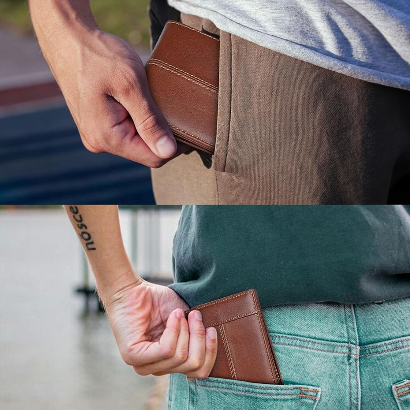 Leather Bifold Wallet with Multiple Card Slots and Cash Sections
