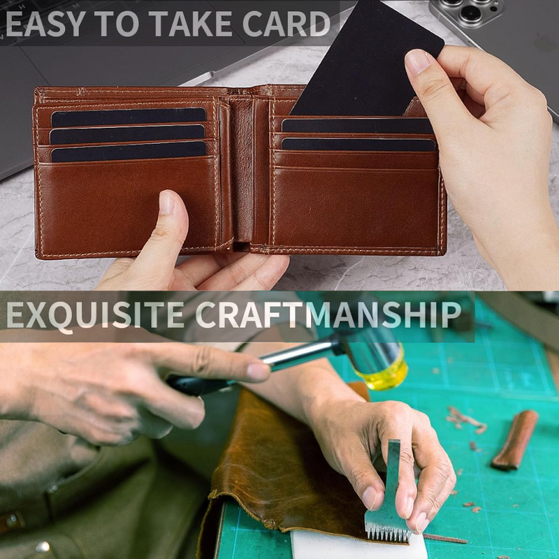 Leather Bifold Wallet with Multiple Card Slots and Cash Sections