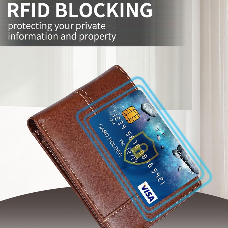 Leather Bifold Wallet with Multiple Card Slots and Cash Sections