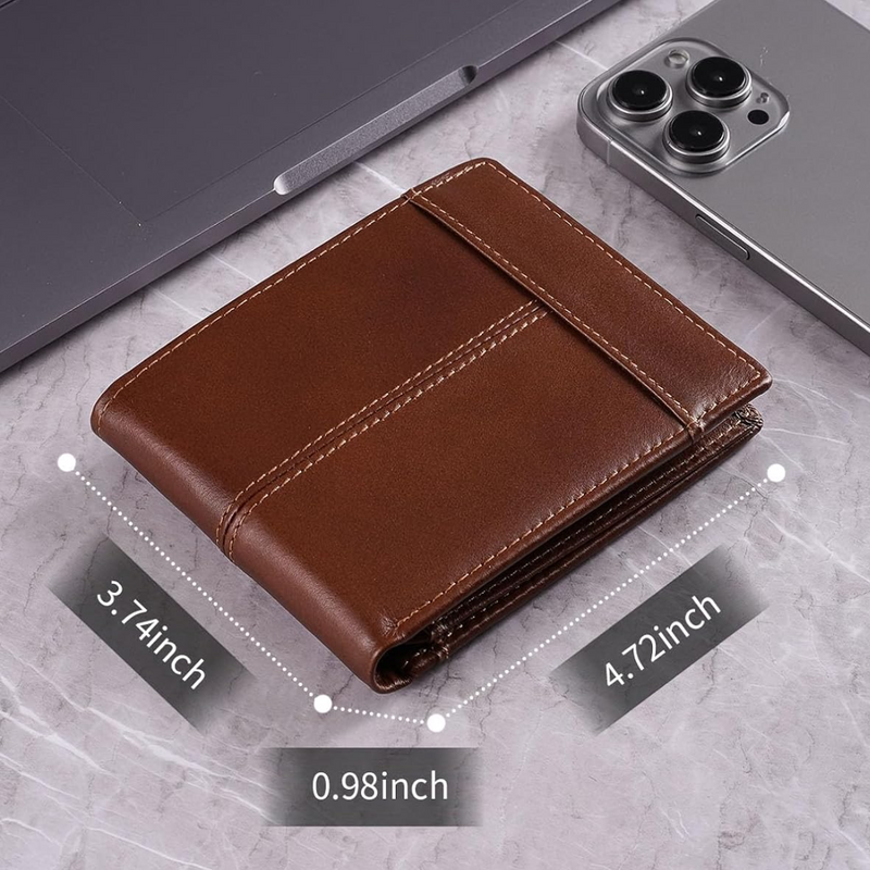 Leather Bifold Wallet with Multiple Card Slots and Cash Sections