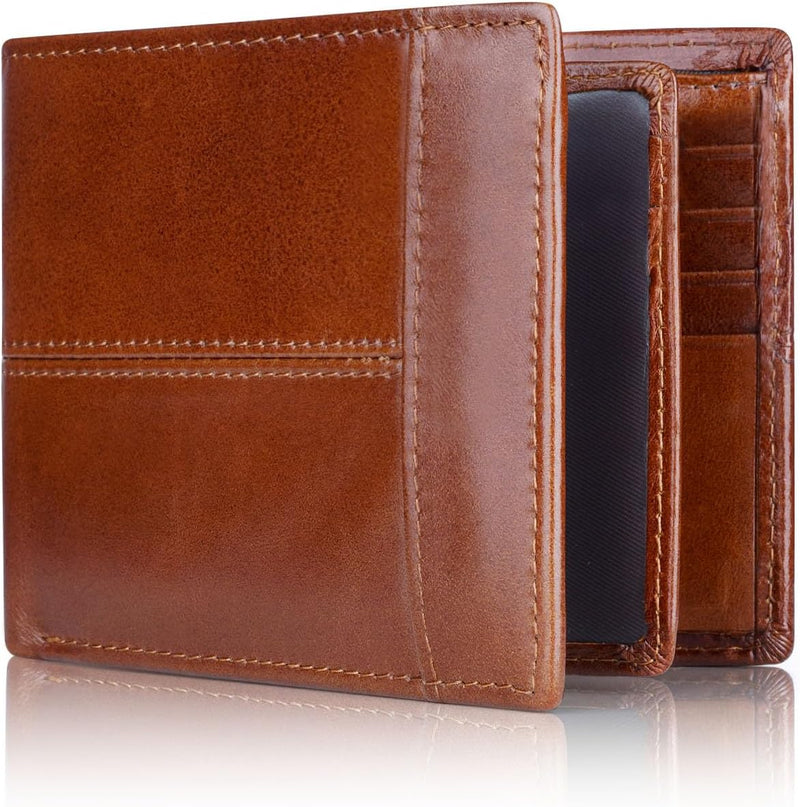 Leather Bifold Wallet with Multiple Card Slots and Cash Sections